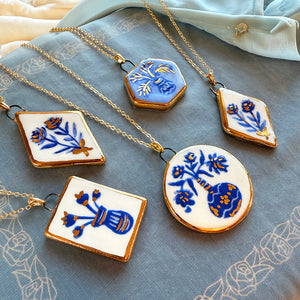 Porcelain Charm Necklace-Blue French Charms