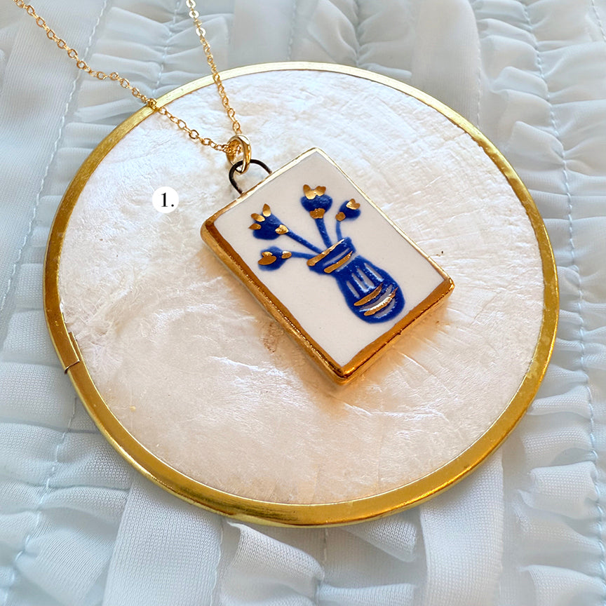 Porcelain Charm Necklace-Blue French Charms