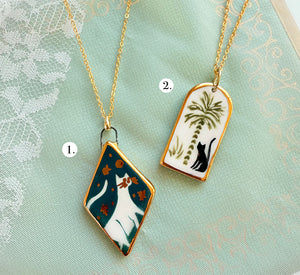 Porcelain Cat Charm Necklace- Cats