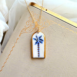 Porcelain Cat Charm Necklace- Blue Palm