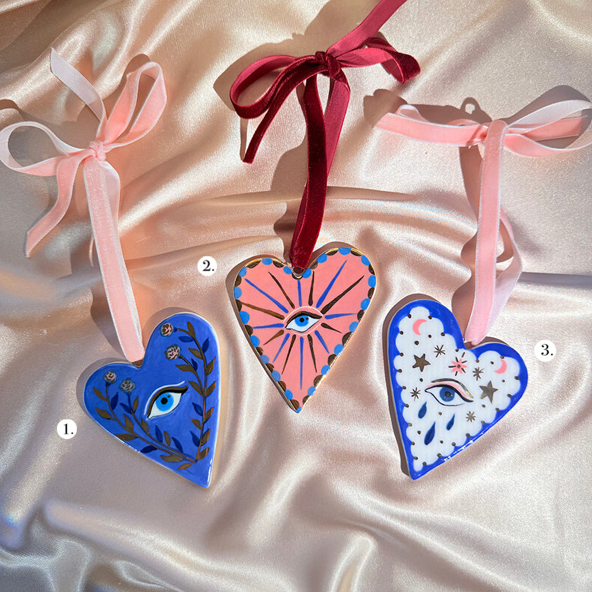 Evil Eye Heart Ornaments