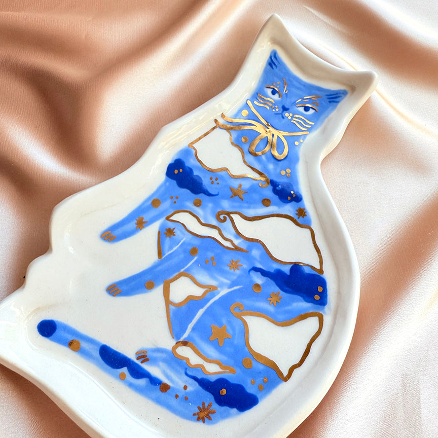 Porcelain Cat Jewelry Tray - Clouds