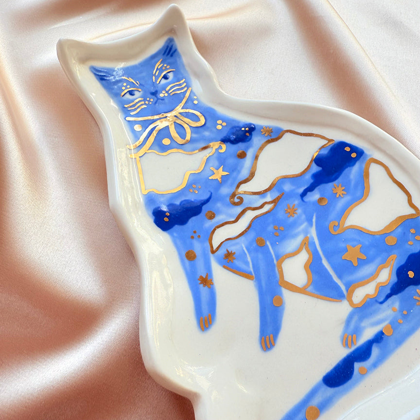 Porcelain Cat Jewelry Tray - Clouds