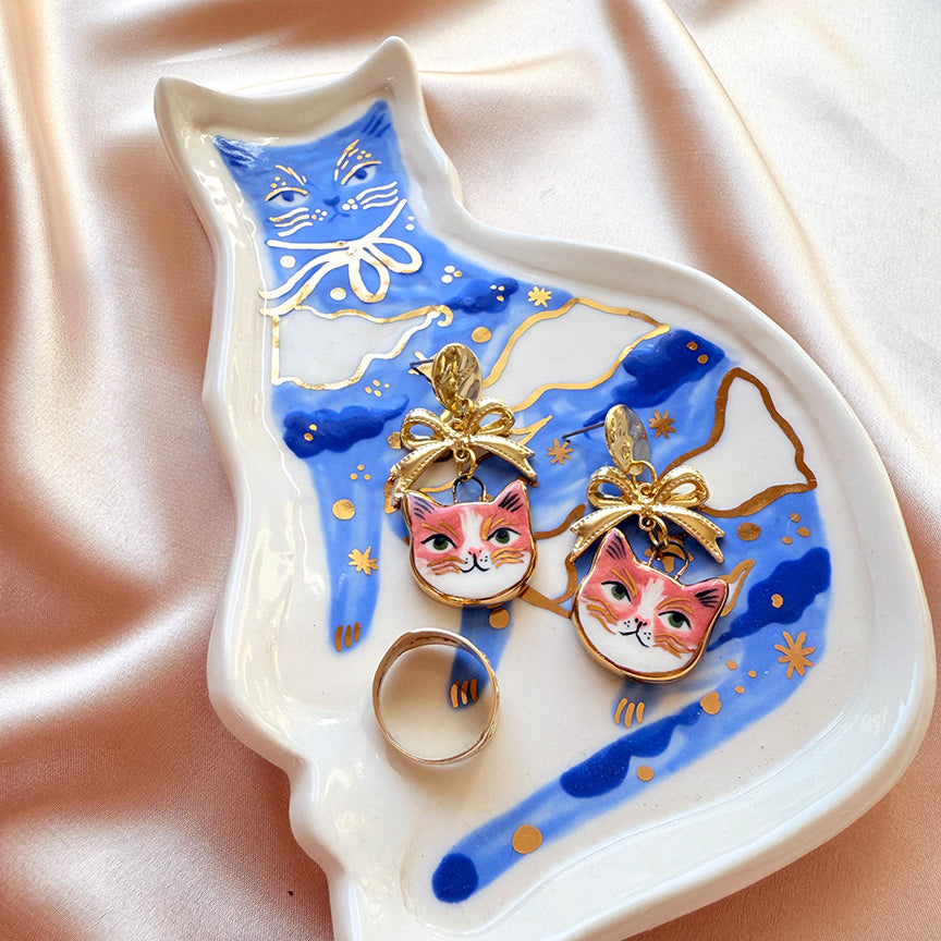 Porcelain Cat Jewelry Tray - Clouds