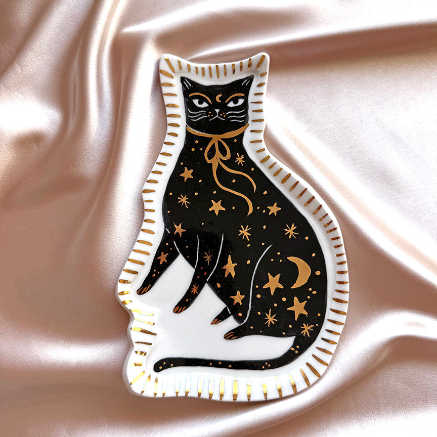 Porcelain Cat Jewelry Tray - Stars & Moon