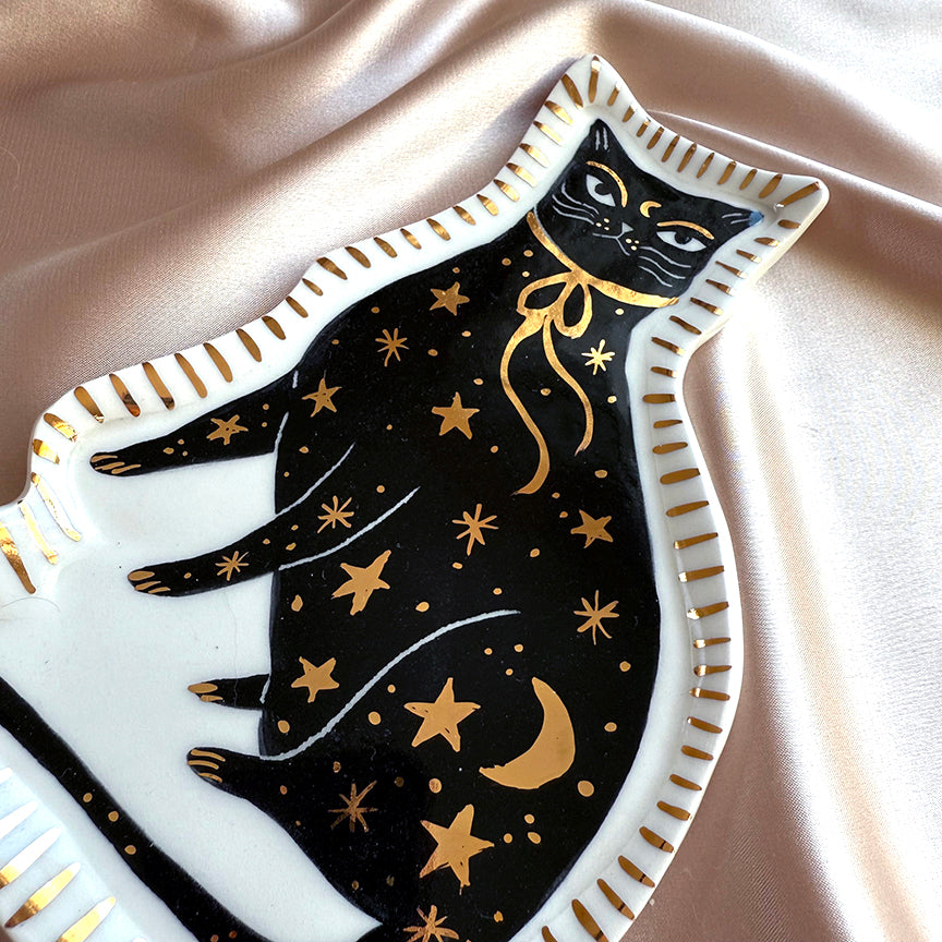 Porcelain Cat Jewelry Tray - Stars & Moon