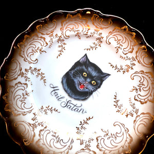 VINTAGE STYLE CAT PLATE - HAIL SATAN