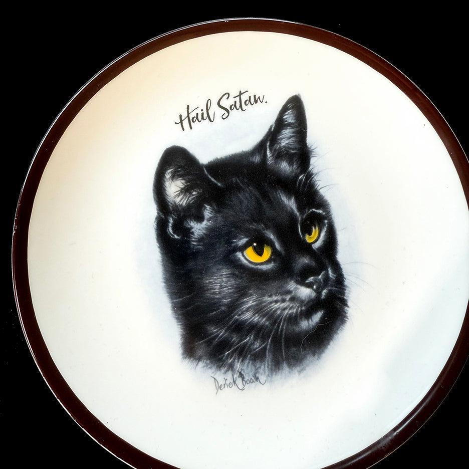 VINTAGE CAT PLATE - HAIL SATAN.