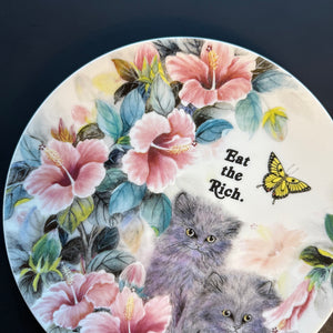 VINTAGE CAT PLATE - EAT THE RICH.