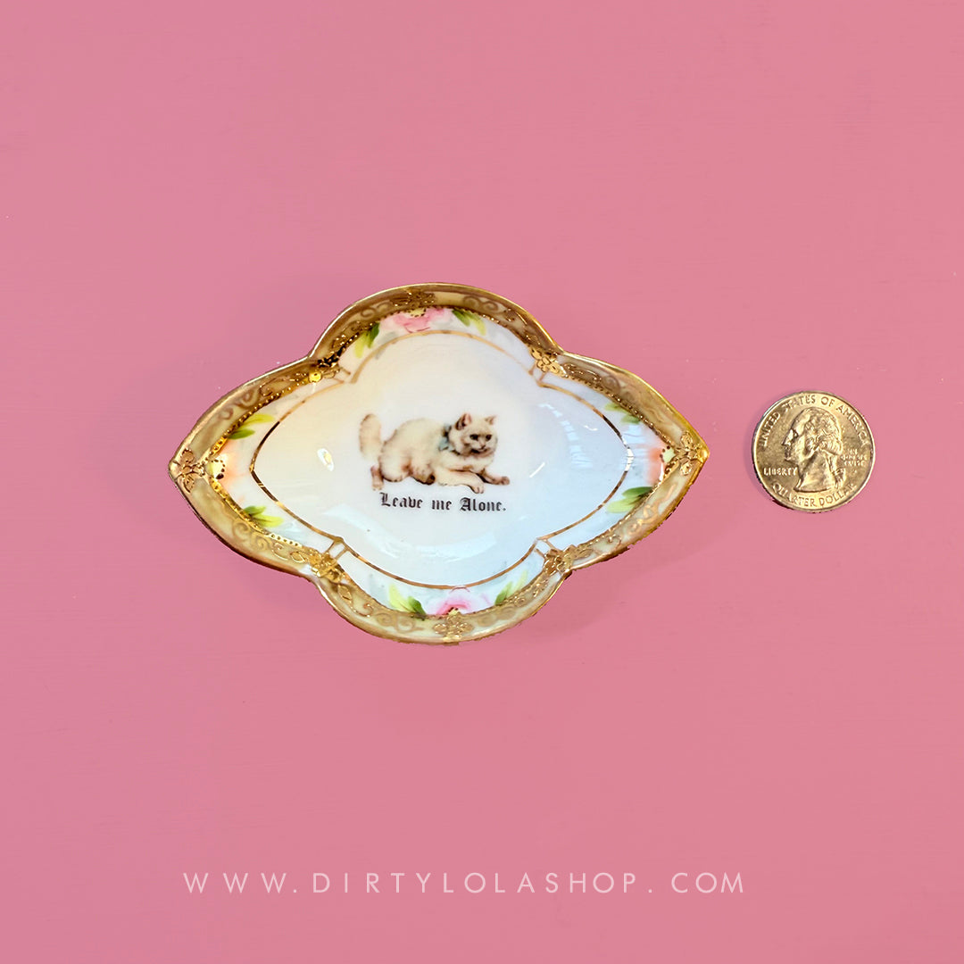 ANTIQUE TINY TRINKET DISH - MINI ALTAR TRAY - LEAVE ME ALONE.