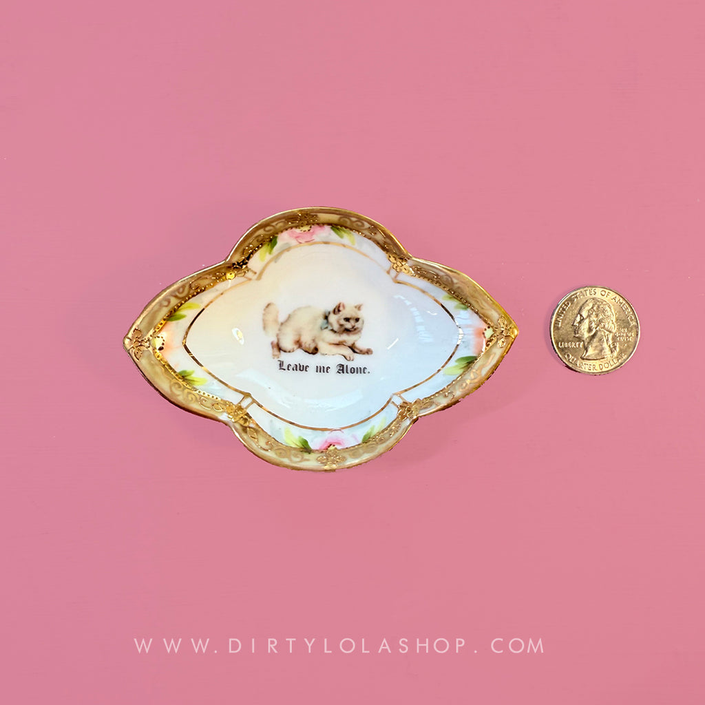 ANTIQUE TINY TRINKET DISH - MINI ALTAR TRAY - LEAVE ME ALONE.