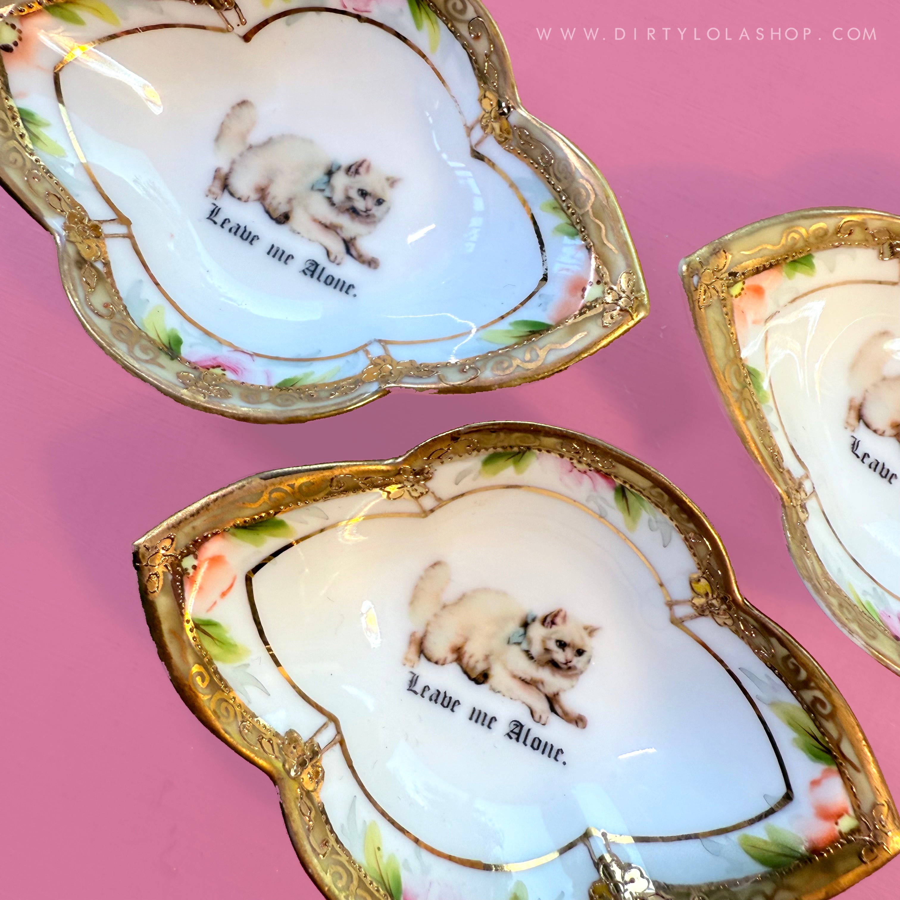 ANTIQUE TINY TRINKET DISH - MINI ALTAR TRAY - LEAVE ME ALONE.