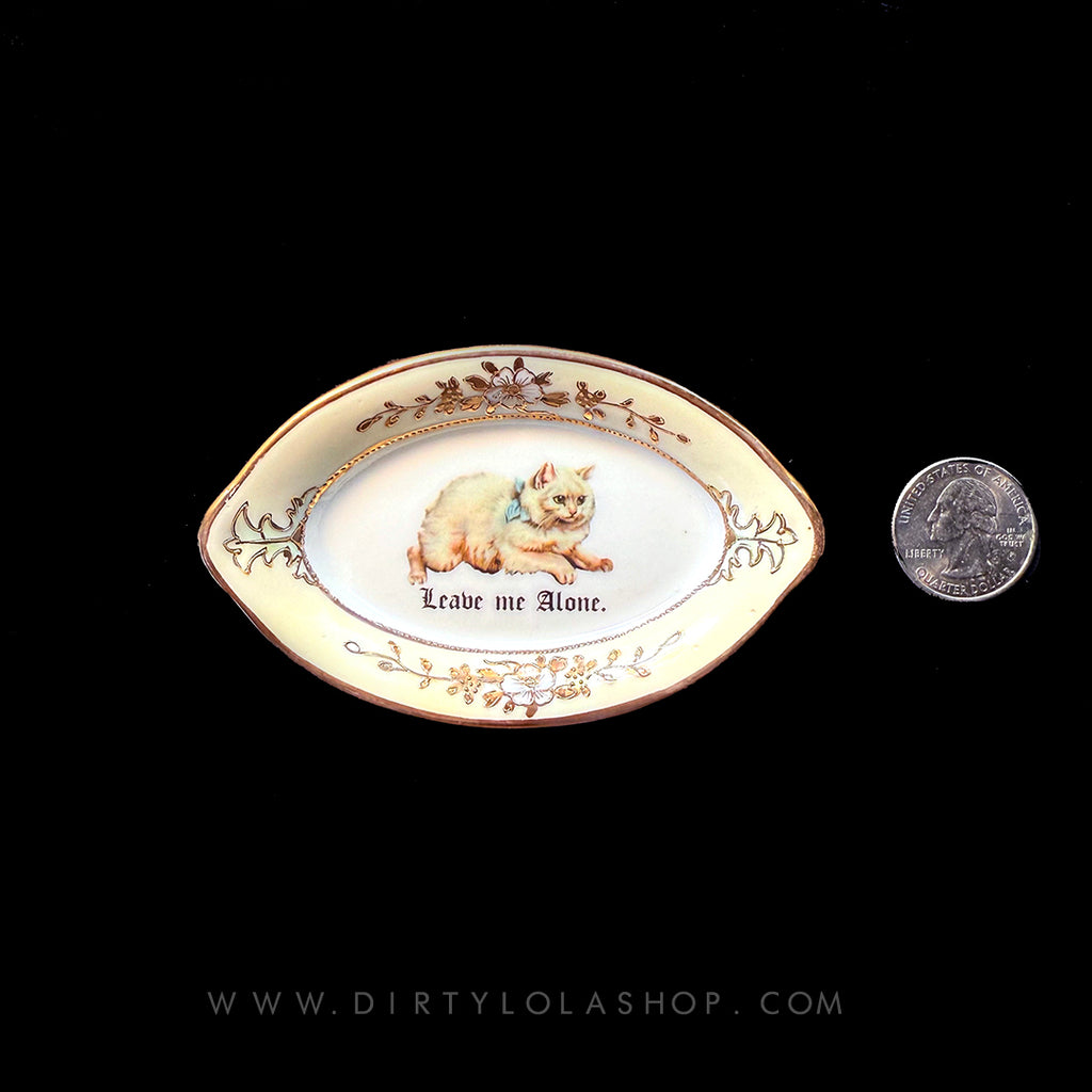 ANTIQUE TINY TRINKET DISH - MINI ALTAR TRAY - LEAVE ME ALONE.