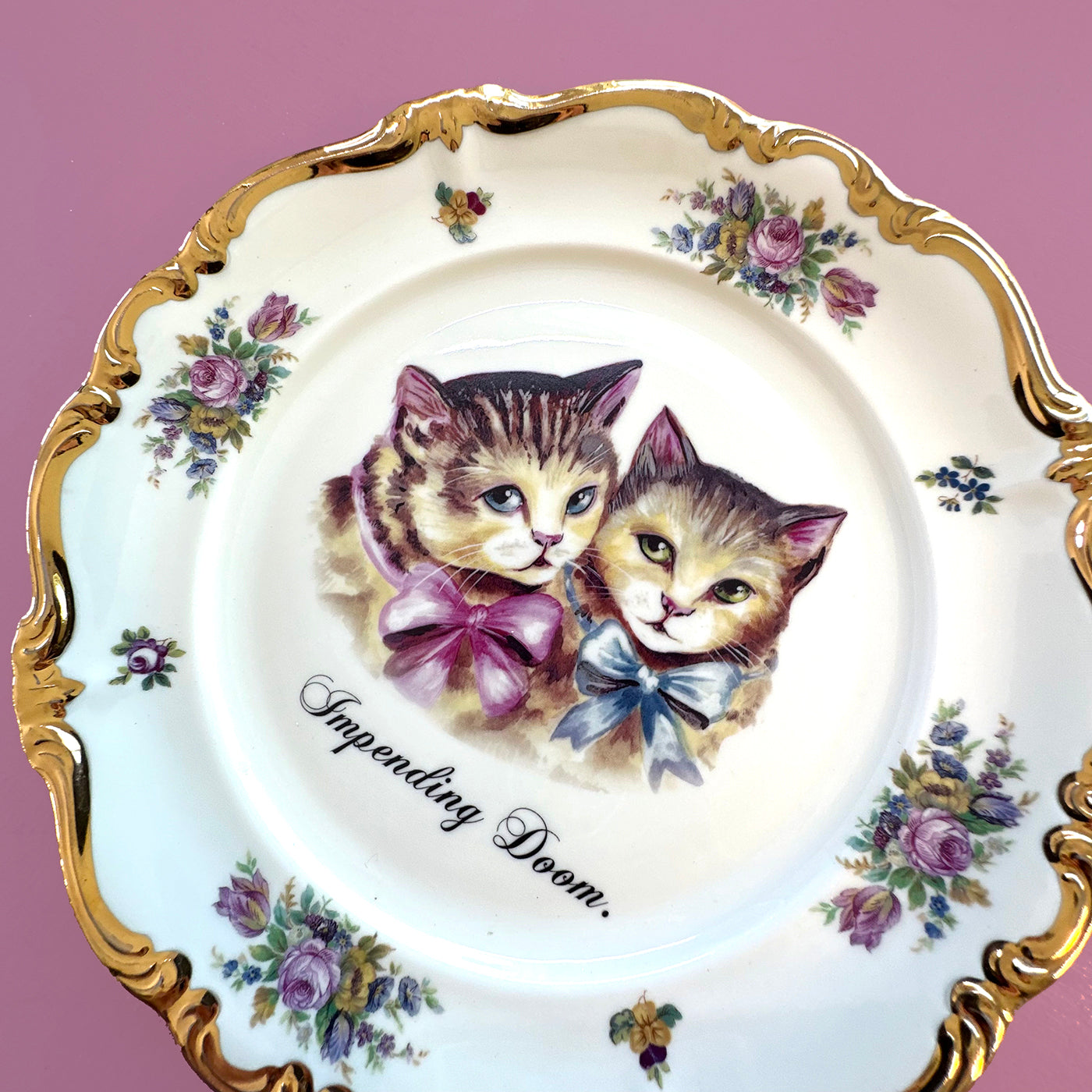 Antique Art Plate - Cat plate - "Impending Doom."