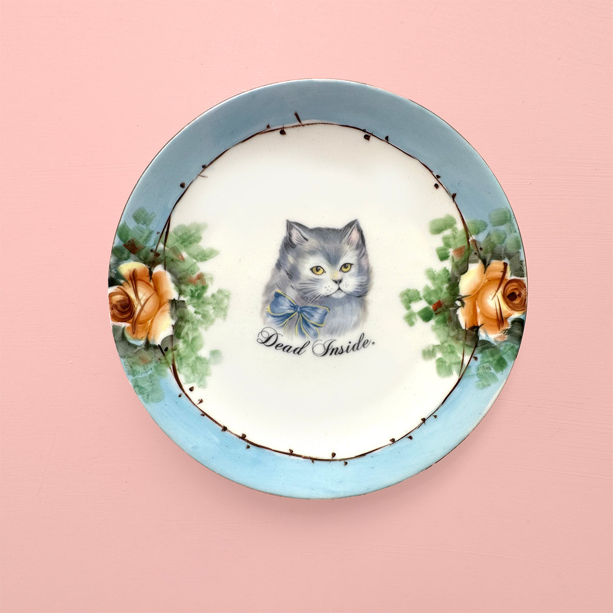 Vintage Art Plate - Cat Art Plate - "Dead Inside."