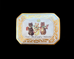 Cat Antique Trinket Box - Powder Box - Cat Jewelry Dish - "Come Back with a Warrant."