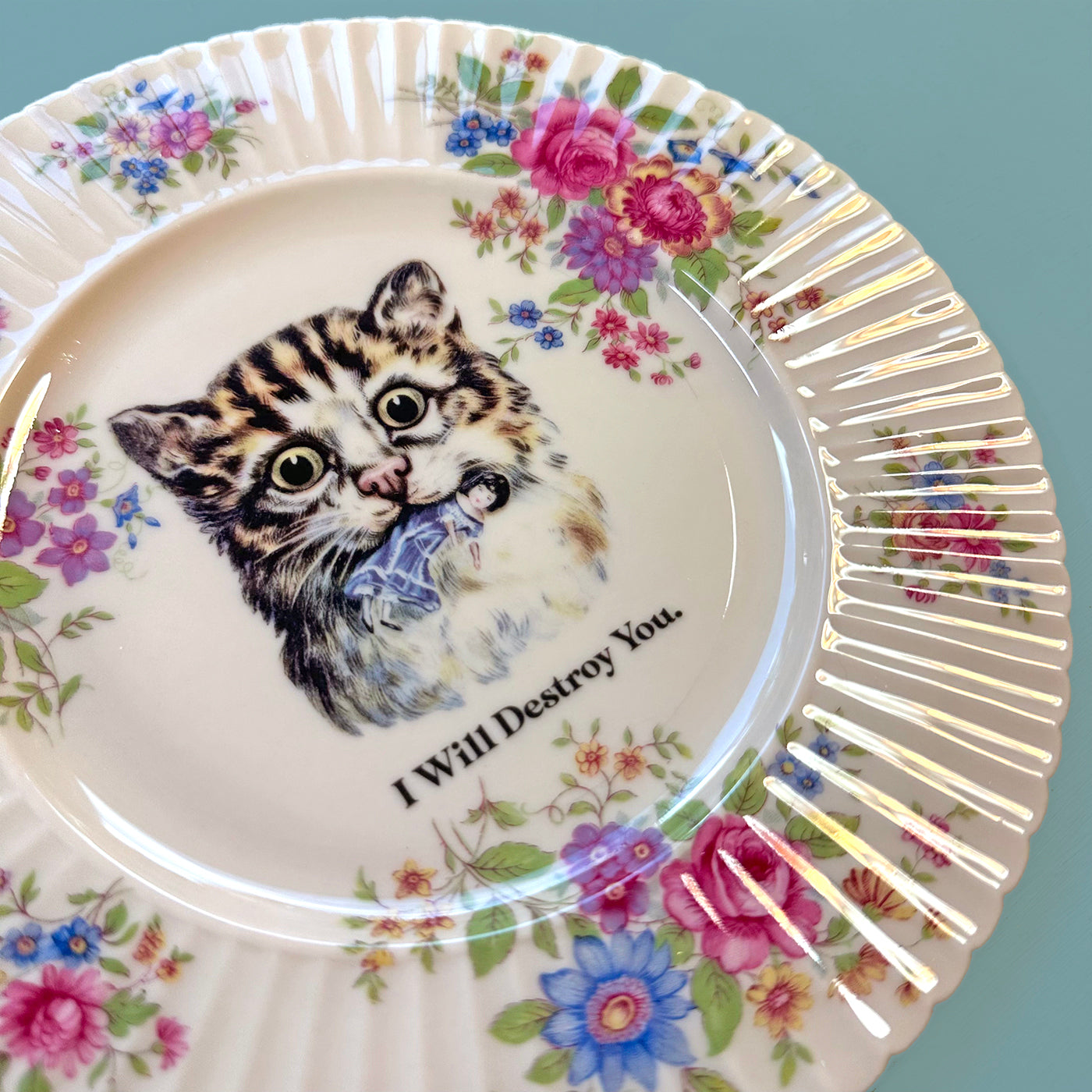 Vintage Art  Plate - Cat Art Plate - "I will Destroy You."