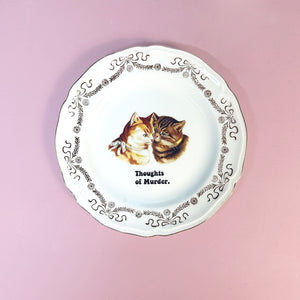 Vintage SMALL Saucer Plate - Cat Art Plate - "Thoughts of Murder."