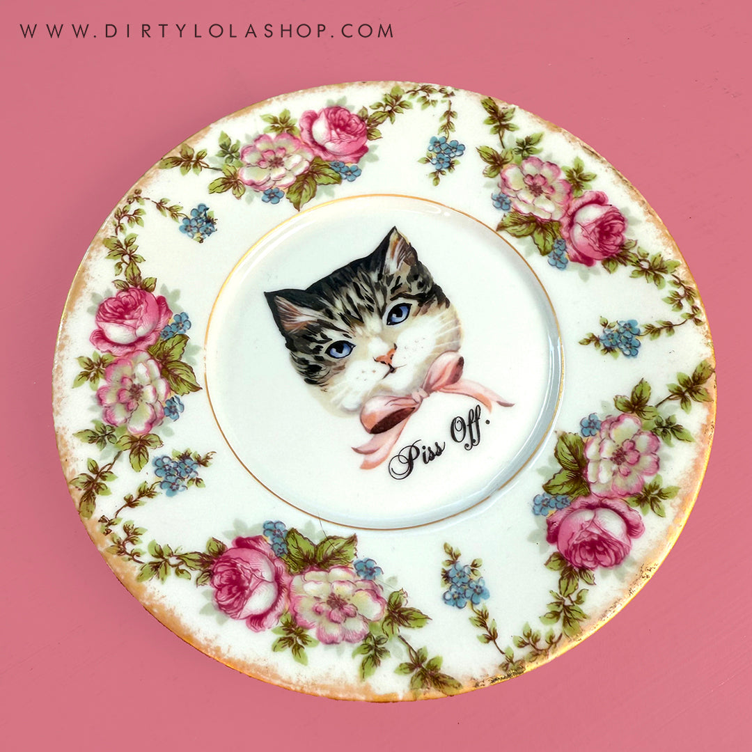 ANTIQUE CAT ART PLATE - PISS OFF