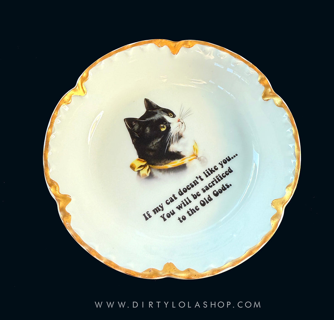 ANTIQUE CAT DISH/BOWL - IF MY CAT DOESN'T LIKE YOU...