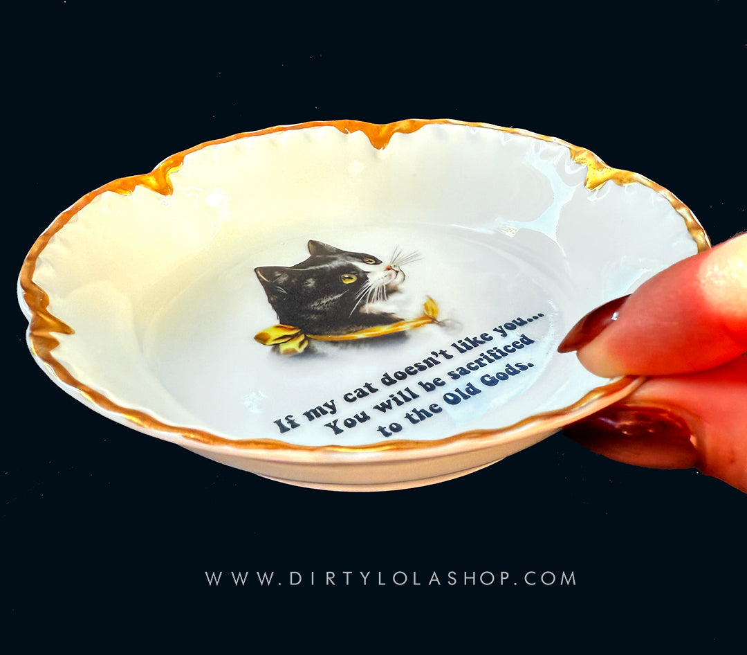 ANTIQUE CAT DISH/BOWL - IF MY CAT DOESN'T LIKE YOU...