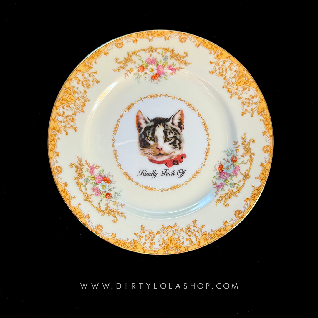 ANTIQUE CAT ART PLATE - KINDLY FUCK OFF
