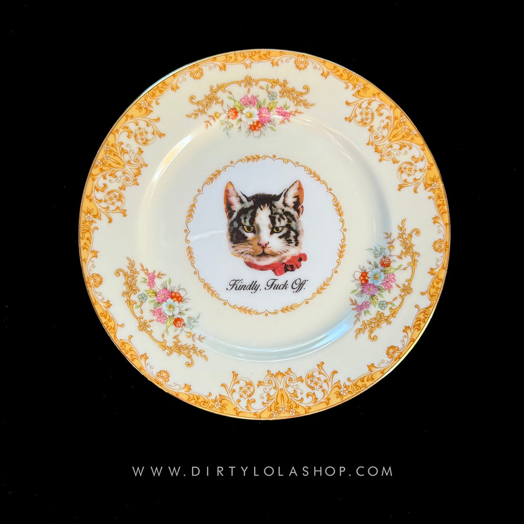 ANTIQUE CAT ART PLATE - KINDLY FUCK OFF