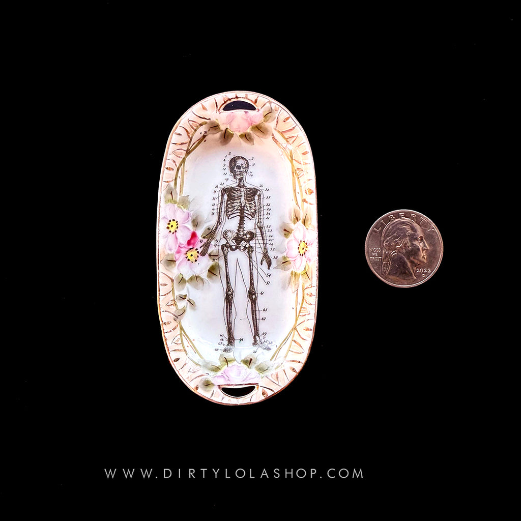 ANTIQUE TINY TRINKET DISH - MINI ALTAR TRAY - SKELETON