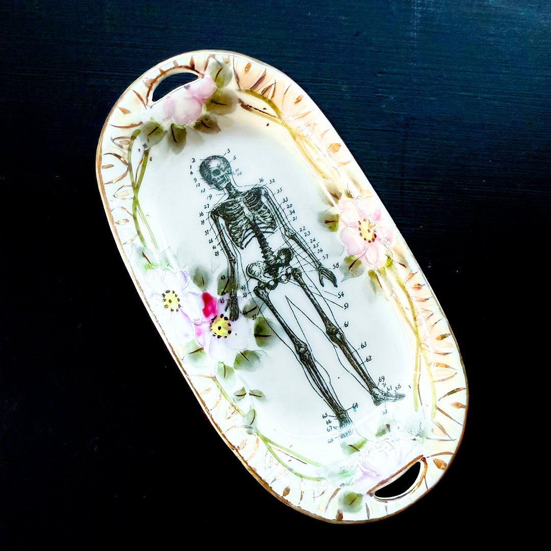 ANTIQUE TINY TRINKET DISH - MINI ALTAR TRAY - SKELETON