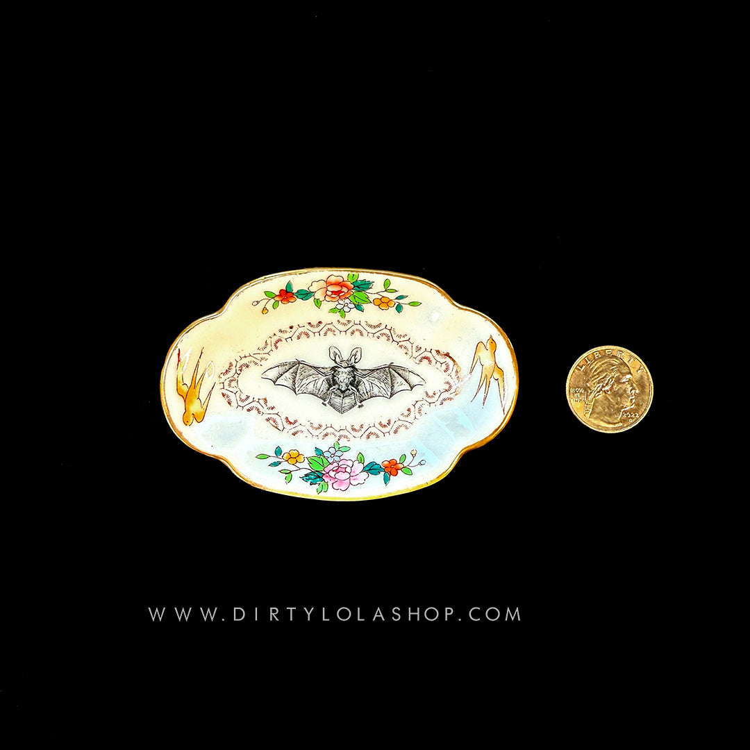 ANTIQUE TINY TRINKET DISH - MINI ALTAR TRAY - BAT