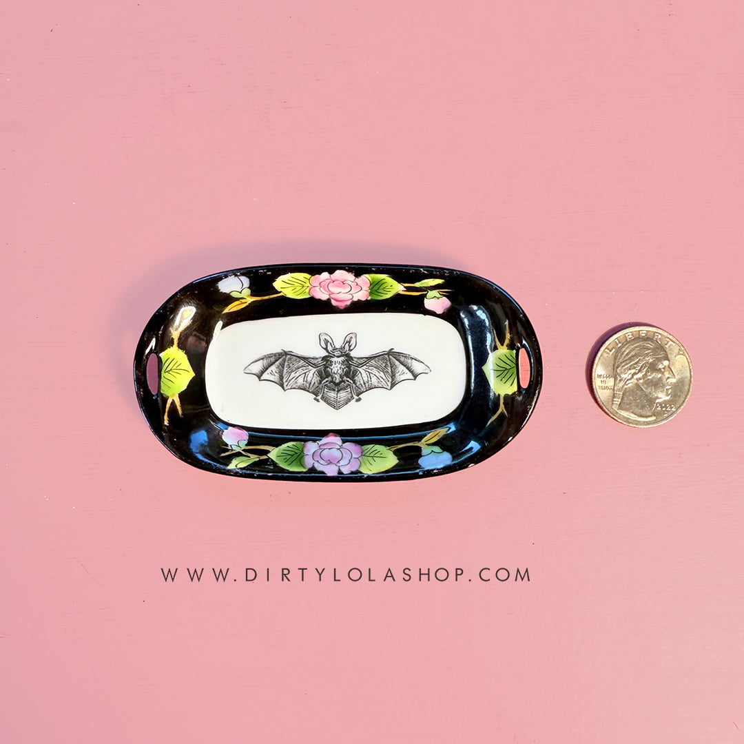 ANTIQUE TINY TRINKET DISH - MINI ALTAR TRAY - BAT
