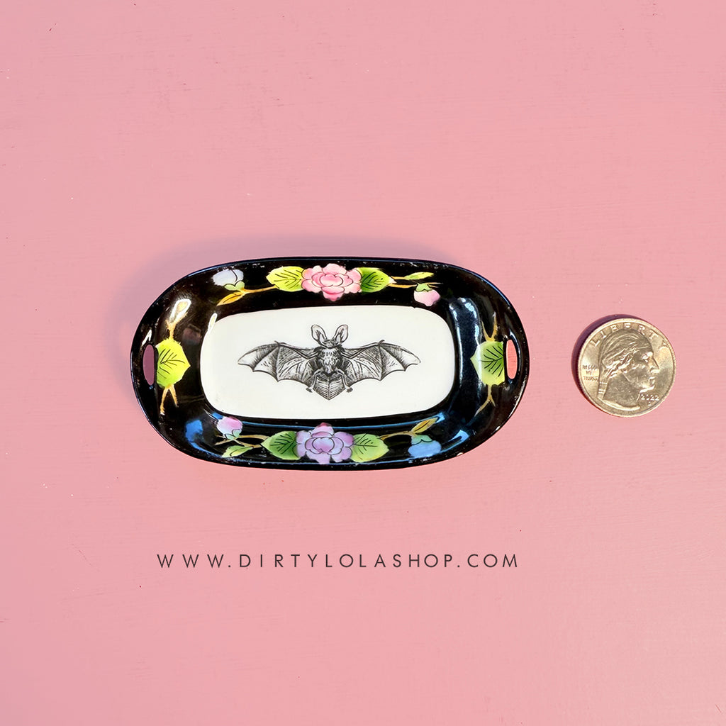 ANTIQUE TINY TRINKET DISH - MINI ALTAR TRAY - BAT