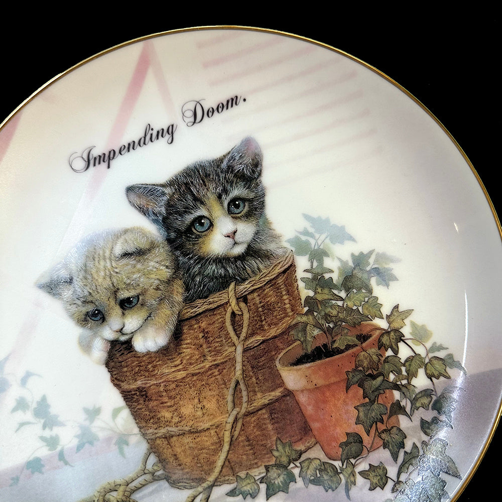 Vintage Art Plate - Cat plate - "Impending Doom"