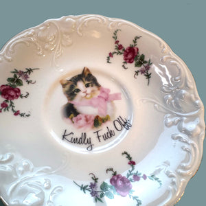 Vintage Art Plate - Cat Saucer plate - "Kindly Fuck Off."