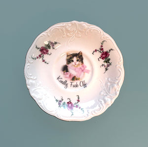Vintage Art Plate - Cat Saucer plate - "Kindly Fuck Off."