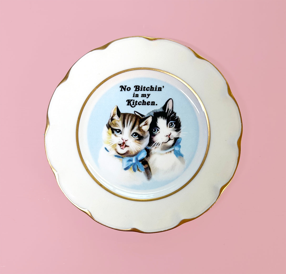 Vintage Art Plate - Cat plate - "No Bitchin' In my Kitchen"