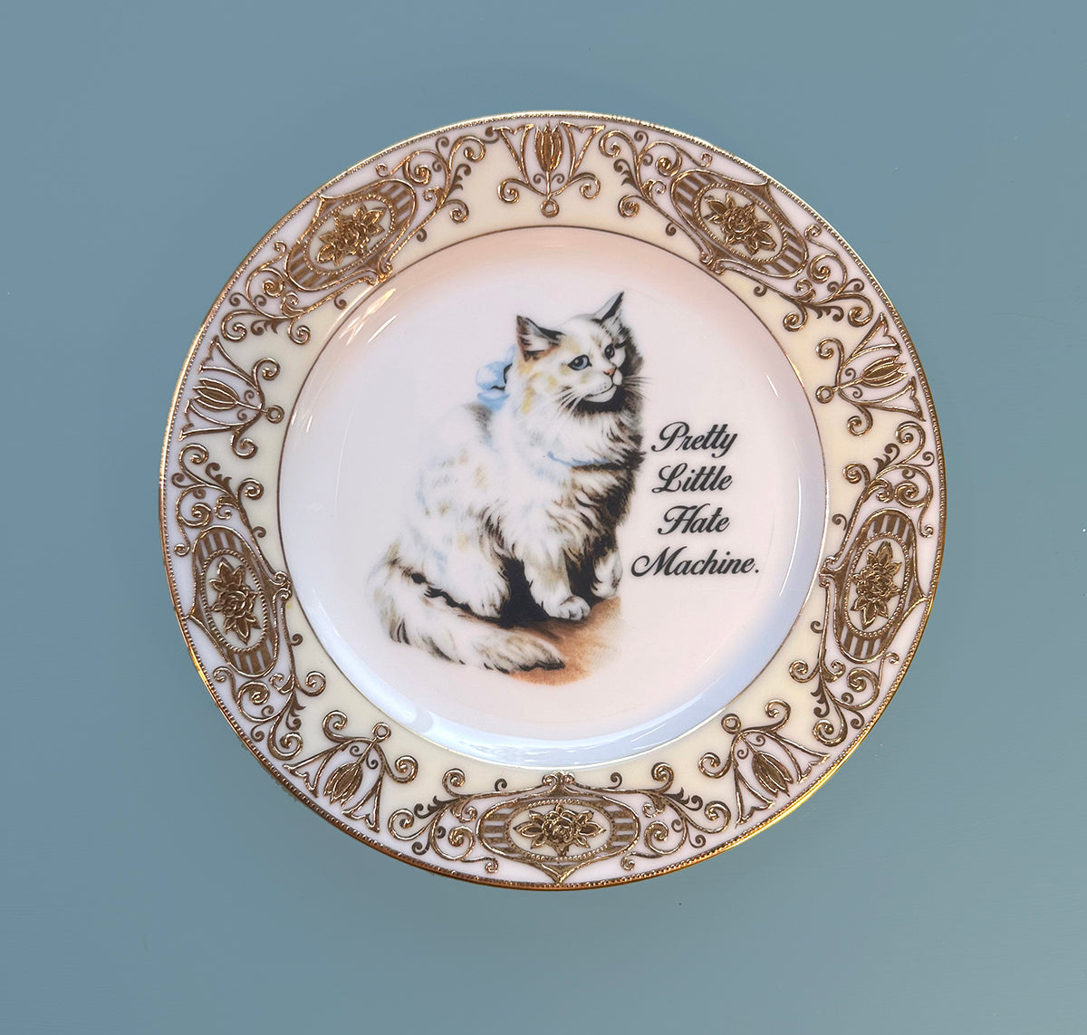 Vintage Art Plate - Cat plate - "Pretty Little Hate Machine."