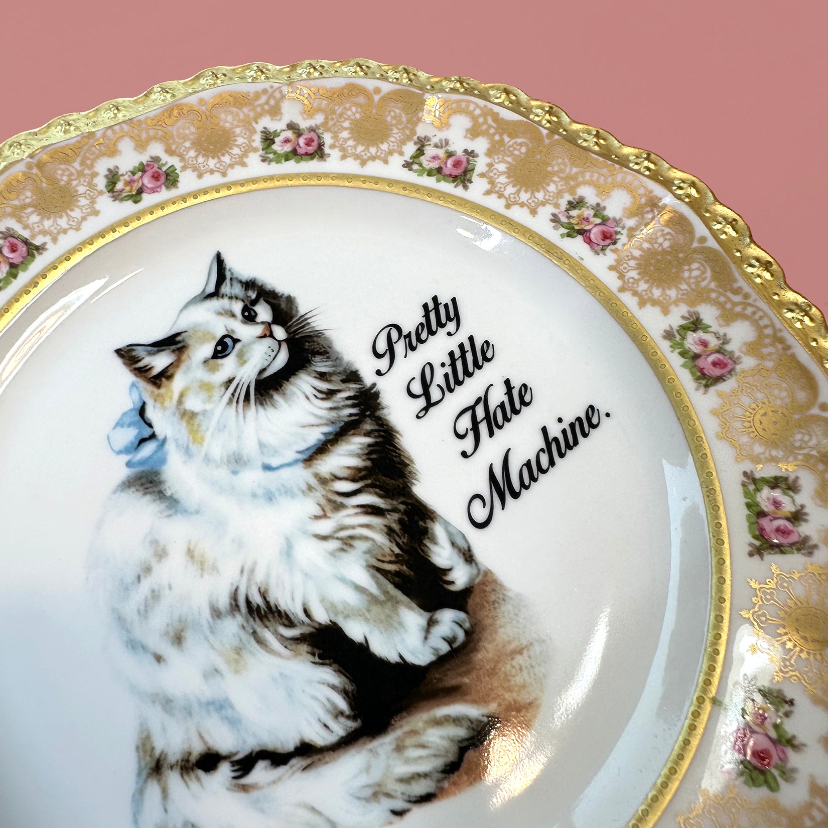 Vintage Art Plate - Medium Cat plate - "Pretty Little Hate Machine."