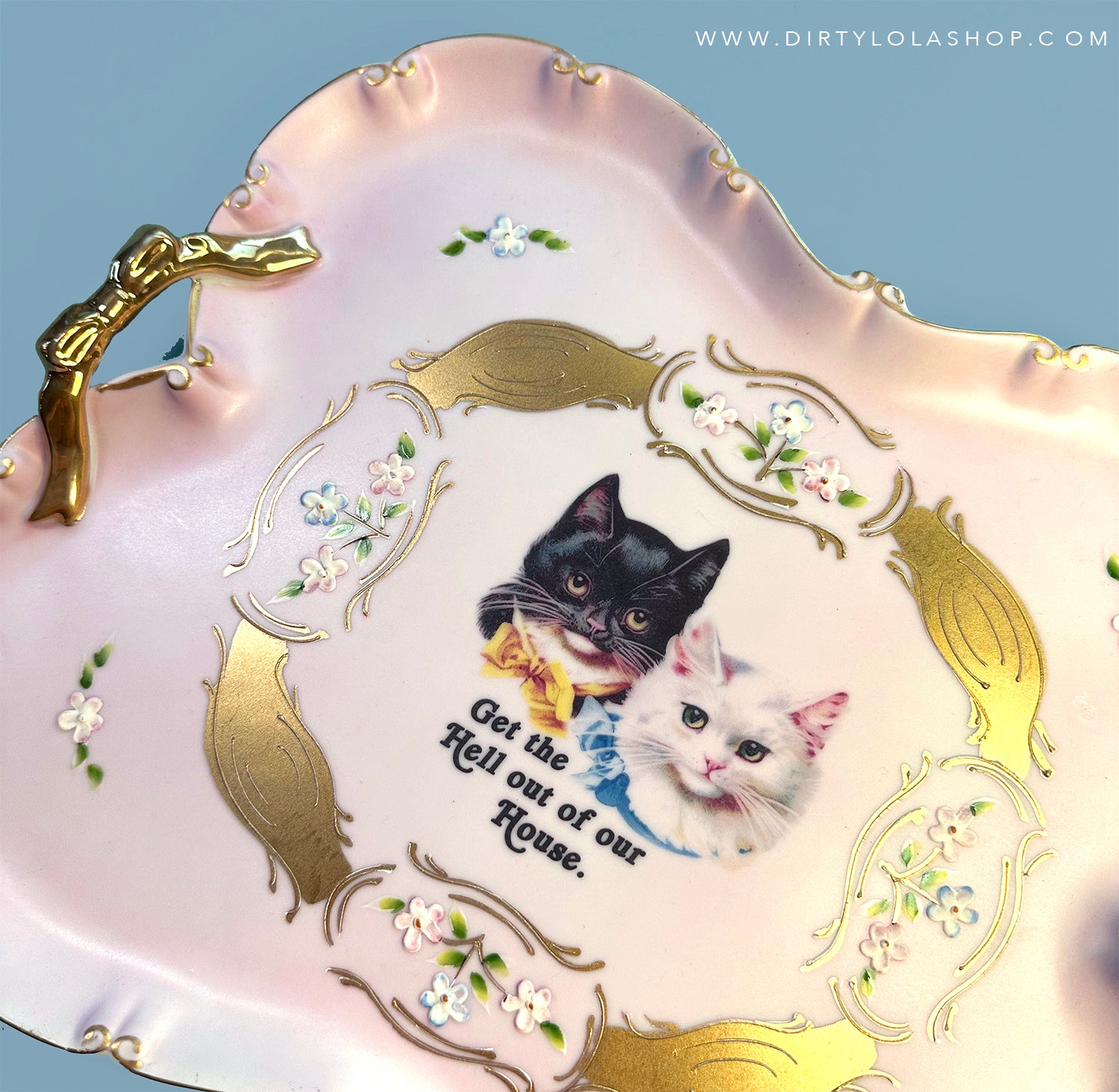 Antique Art Platter - Cat Vanity Tray - Dresser Tray -  "Get the Hell Out of Our House"