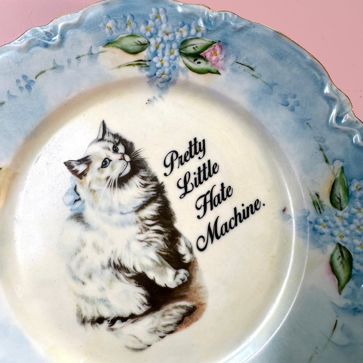 Antique Art Plate -Large Cat plate - "Pretty Little Hate Machine."