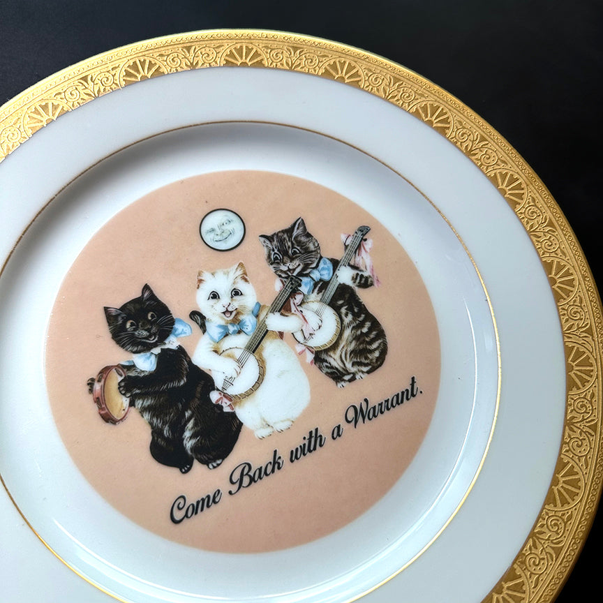 Vintage Art Plate - Medium Cat plate - "Come back with a Warrant."