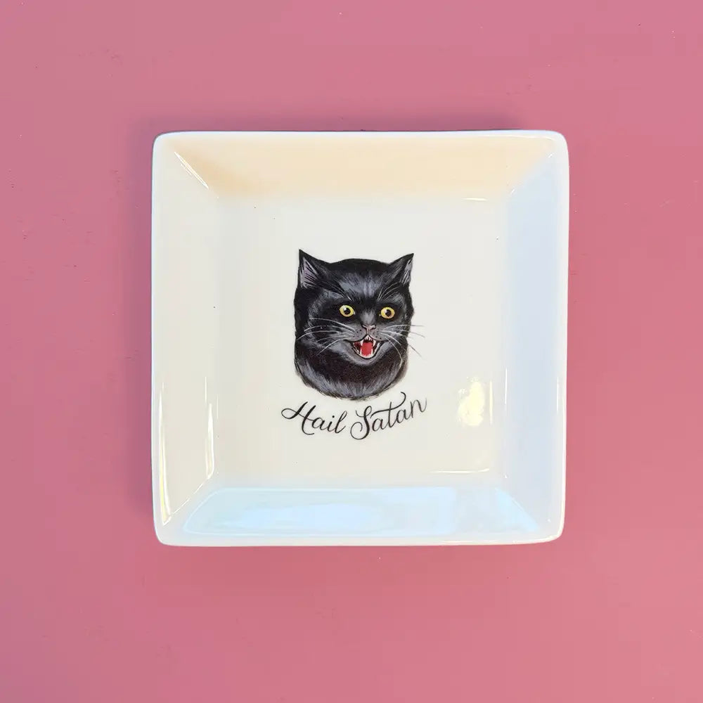 CAT TRINKET TRAY  - "HAIL SATAN."