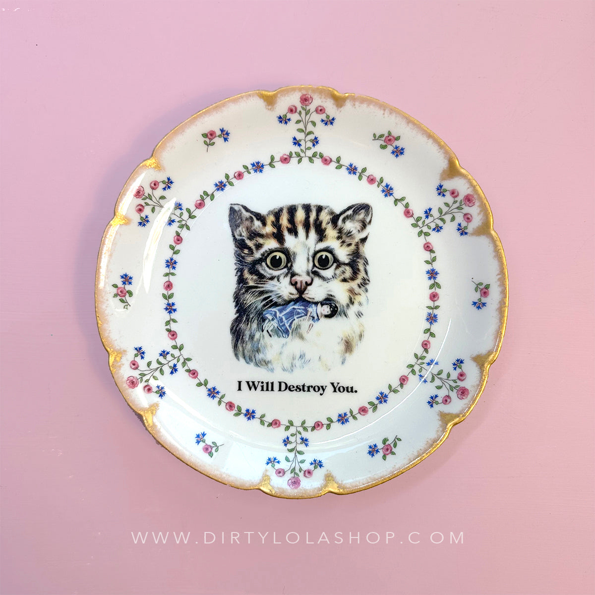 Vintage Art Plate - Cat plate - "I will Destroy You"