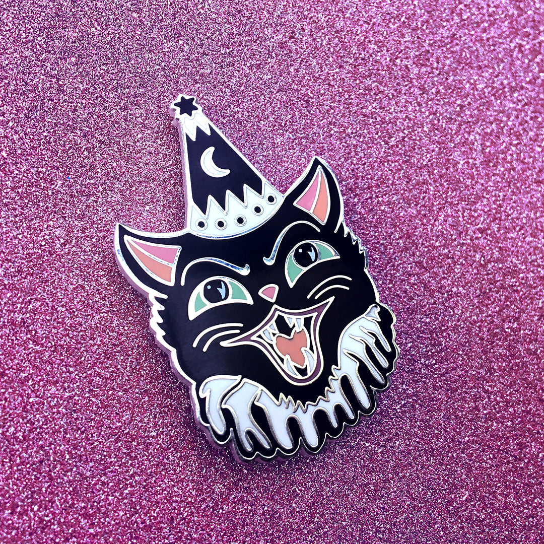 Black Halloween Cat Enamel Pin