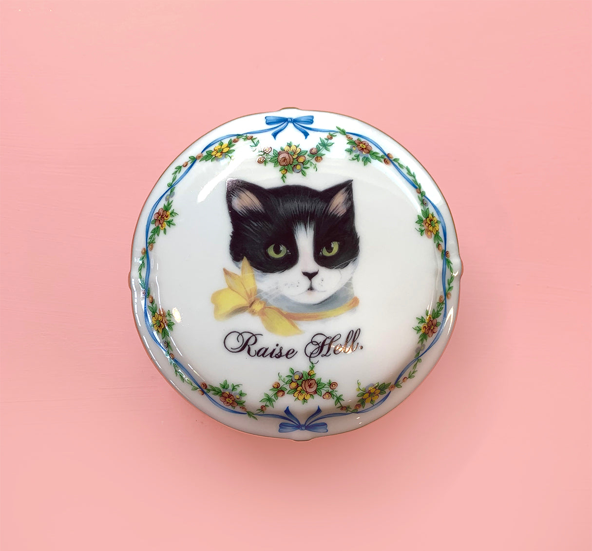Vintage Limoges Trinket Box - Cat - "Raise Hell"